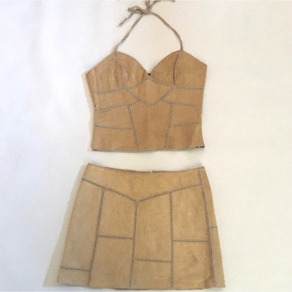 bebe Dresses & Skirts - bebe -Genuine Leather Halter  top and Mini Skirt